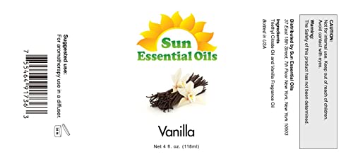 31zs4hvy7xl.jpg Sun Essential Oils Vanilla Essential Oil 4 oz with Dropper for Aromatherapy Massage & Skin & Hair, Room Freshener & Cand