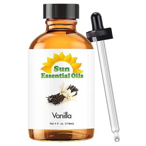 Sun Essential Oils Vanilla Essential Oil 4 oz with Dropper for Aromatherapy Massage & Skin & Hair, Room Freshener & Cand