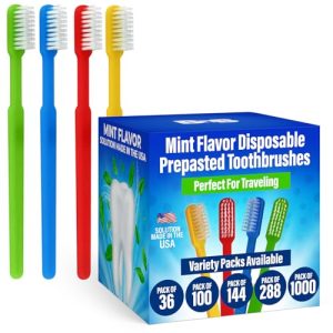 36 Prepasted Disposable Toothbrushes for Travel | Individually Wrapped Soft Bristle | No Water Needed, Paste Made in USA