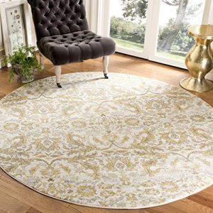 Safavieh Evoke Collection Non-Shedding Ivory/Gold Area Rug for Dining Room Entryway Living Room Bedroom - 6'7" Round