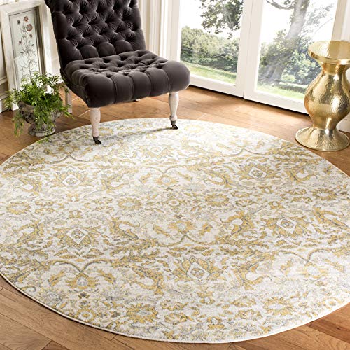 61 wbw0z9l.jpg Safavieh Evoke Collection Non-Shedding Ivory/Gold Area Rug for Dining Room Entryway Living Room Bedroom - 6'7" Round