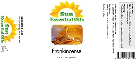 Sun Essential Oils - 4 oz Frankincense Essential Oil with Dropper for Diffuser and Aromatherapy Massage Sun Essential