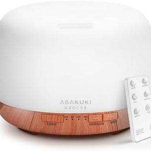 ASAKUKI Ultrasonic Aromatherapy Humidifier 500ml for Large Room, 7 LED Colors & Remote Control, Timer & Auto-Off