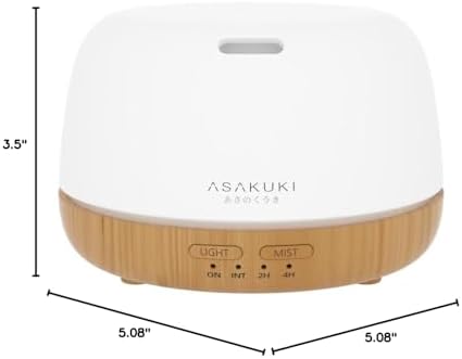 ASAKUKI Ultrasonic Aromatherapy Humidifier 500ml for Large Room, 7 LED Colors & Remote Control, Timer & Auto-Off