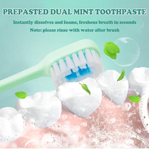 5-in-1 Travel Toothbrush Set for Work or Travel | Prepasted Disposable Mini Toothbrushes 12 Pack Mint | Travel Toothbru