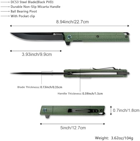 DC53 Steel Blade and G10 Handle Pocket Knife for Men Hiking Trip EDC Tool (Black PVD Blade) Pocket Knife with DC53 Ste