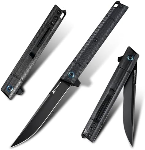 DC53 Steel Blade and G10 Handle Pocket Knife for Men Hiking Trip EDC Tool (Black PVD Blade) Pocket Knife with DC53 Ste