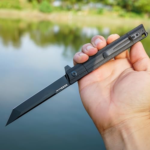 DC53 Steel Blade and G10 Handle Pocket Knife for Men Hiking Trip EDC Tool (Black PVD Blade) Pocket Knife with DC53 Ste
