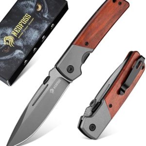 NedFoss DA52 Men's |5" Compact EDC Knife, Lightweight Camping Folding Knife, Rosewood Handle with Aluminium Bolster, Lin