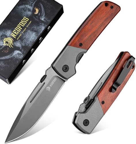 NedFoss DA52 Men's |5" Compact EDC Knife, Lightweight Camping Folding Knife, Rosewood Handle with Aluminium Bolster, Lin