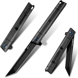 DC53 Steel Blade and G10 Handle Pocket Knife for Men Hiking Trip EDC Tool (Black PVD Blade) Pocket Knife with DC53 Ste