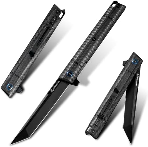 DC53 Steel Blade and G10 Handle Pocket Knife for Men Hiking Trip EDC Tool (Black PVD Blade) Pocket Knife with DC53 Ste