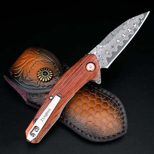 Damascus Pocket Knife for Women, |15" VG10 Damascus Steel Blade EDC Folding Knife, Abalone Shells Handle, Ideal Gift for