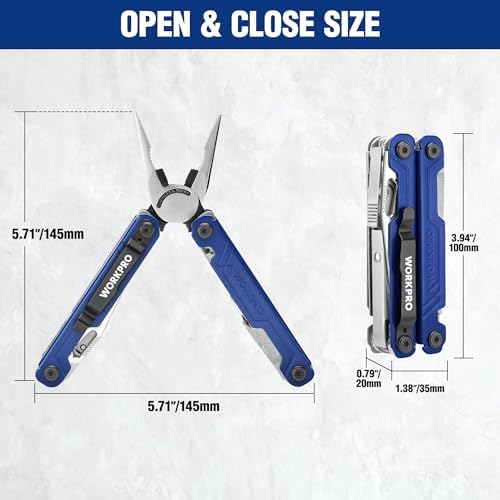 WORKPRO 18-in-1 Multi Tool Pliers for Men Camping Gifts, Stainless Steel EDC Multitool with Pocket Knife and Safety Lock