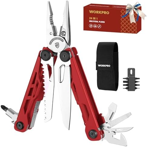 WORKPRO 18-in-1 Multi Tool Pliers for Men Camping Gifts, Stainless Steel EDC Multitool with Pocket Knife and Safety Lock