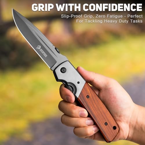 NedFoss DA52 Men's |5" Compact EDC Knife, Lightweight Camping Folding Knife, Rosewood Handle with Aluminium Bolster, Lin