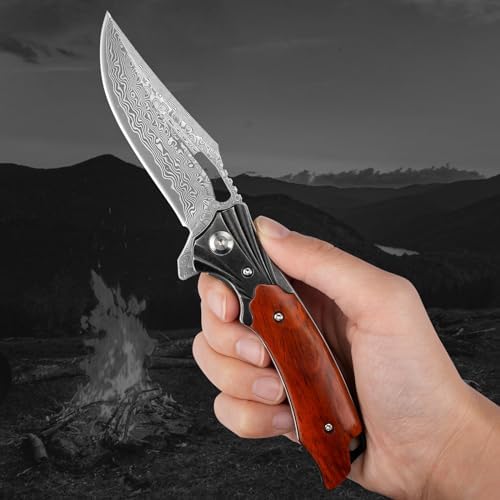 Damascus Pocket Knife for Women, |15" VG10 Damascus Steel Blade EDC Folding Knife, Abalone Shells Handle, Ideal Gift for