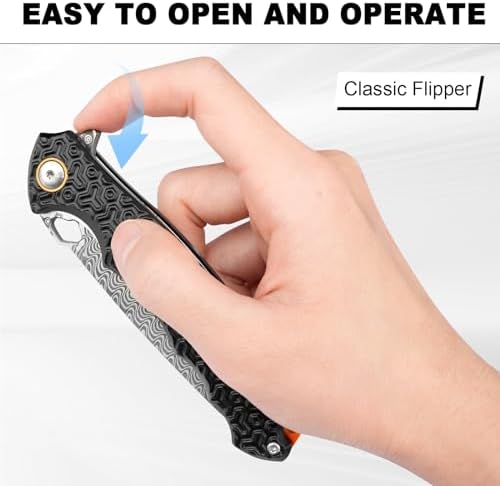 Damascus Pocket Knife for Women, |15" VG10 Damascus Steel Blade EDC Folding Knife, Abalone Shells Handle, Ideal Gift for