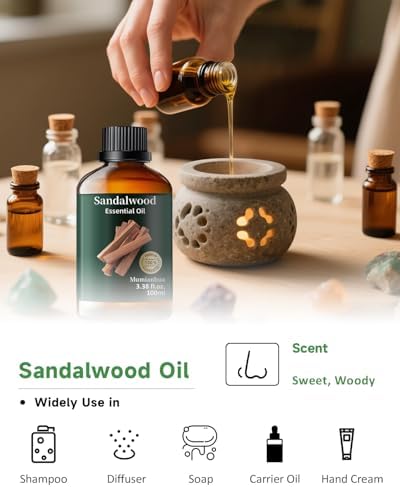 Pure Sandalwood Essential Oil for Aromatherapy and Calm Connection Evening Meditation | Pure Sandalwood Essential Oil f