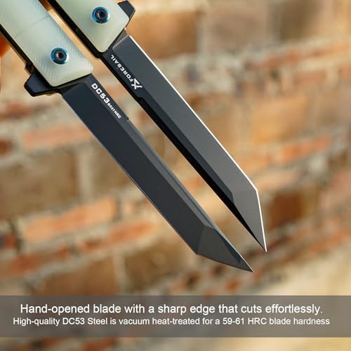 DC53 Steel Blade and G10 Handle Pocket Knife for Men Hiking Trip EDC Tool (Black PVD Blade) Pocket Knife with DC53 Ste