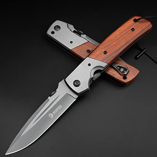 NedFoss DA52 Men's |5" Compact EDC Knife, Lightweight Camping Folding Knife, Rosewood Handle with Aluminium Bolster, Lin