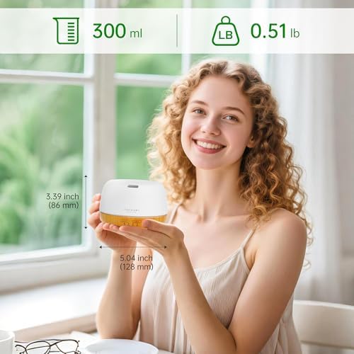 ASAKUKI Ultrasonic Aromatherapy Humidifier 500ml for Large Room, 7 LED Colors & Remote Control, Timer & Auto-Off