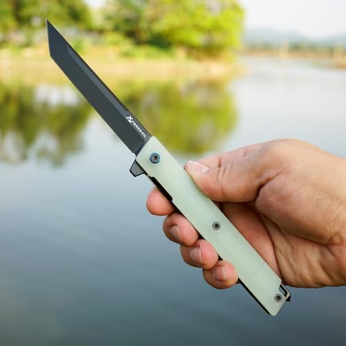 DC53 Steel Blade and G10 Handle Pocket Knife for Men Hiking Trip EDC Tool (Black PVD Blade) Pocket Knife with DC53 Ste