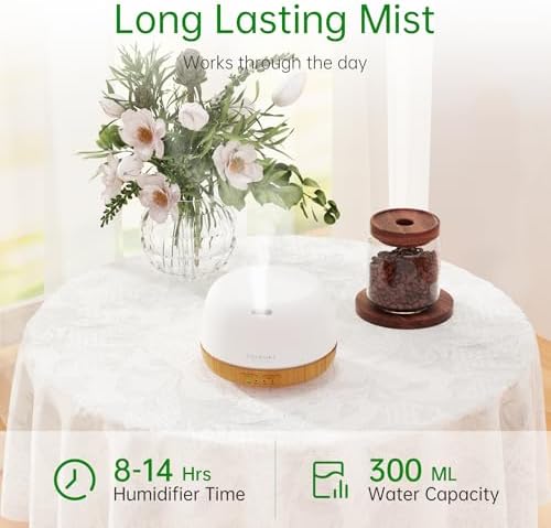 ASAKUKI Ultrasonic Aromatherapy Humidifier 500ml for Large Room, 7 LED Colors & Remote Control, Timer & Auto-Off