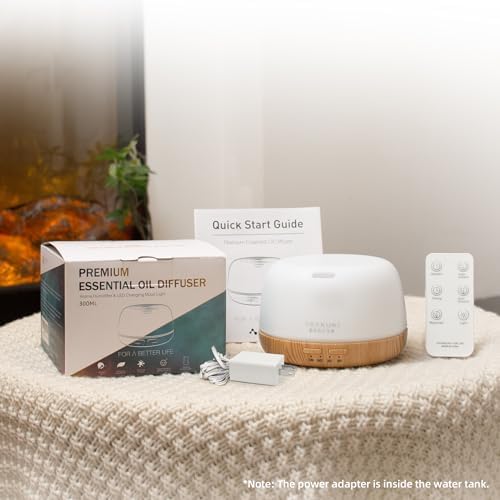 ASAKUKI Ultrasonic Aromatherapy Humidifier 500ml for Large Room, 7 LED Colors & Remote Control, Timer & Auto-Off