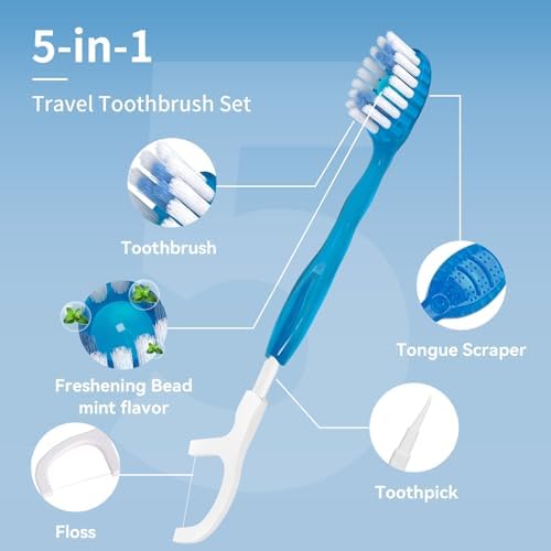 Travel-Friendly Coolmint Disposable Toothbrushes with Floss and Tongue Scraper | Portable Mint Flavored Mini Toothbrush