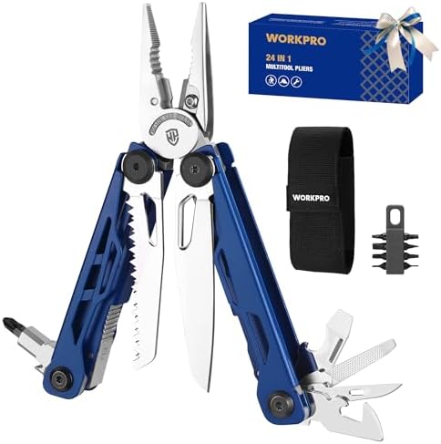WORKPRO 18-in-1 Multi Tool Pliers for Men Camping Gifts, Stainless Steel EDC Multitool with Pocket Knife and Safety Lock