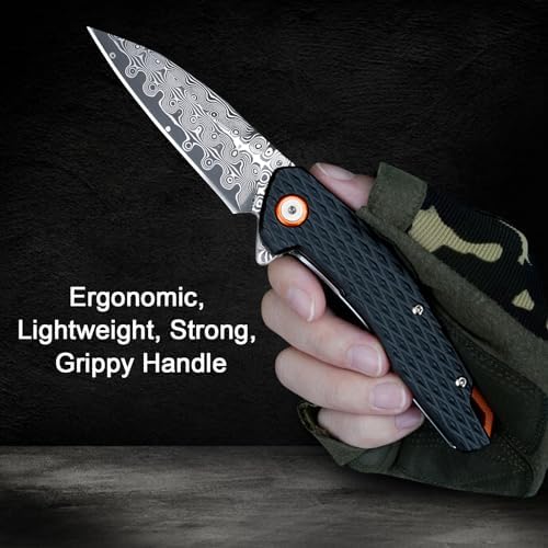 Damascus Pocket Knife for Women, |15" VG10 Damascus Steel Blade EDC Folding Knife, Abalone Shells Handle, Ideal Gift for