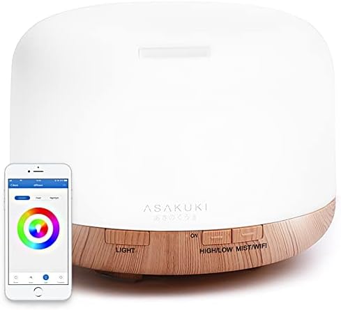 ASAKUKI Ultrasonic Aromatherapy Humidifier 500ml for Large Room, 7 LED Colors & Remote Control, Timer & Auto-Off