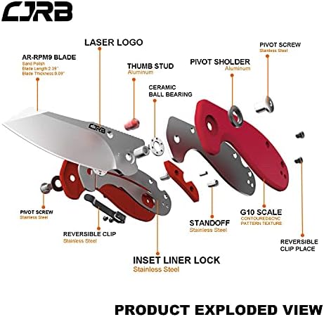 CJRB Maileah Pocket Knife: Men's Outdoor Survival Folding EDC Knife - |39" Damascus Steel Blade, Black G10 Handle - J191