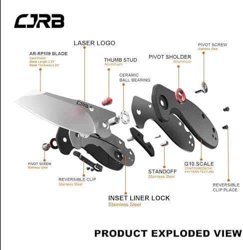 CJRB Maileah Pocket Knife: Men's Outdoor Survival Folding EDC Knife - |39" Damascus Steel Blade, Black G10 Handle - J191