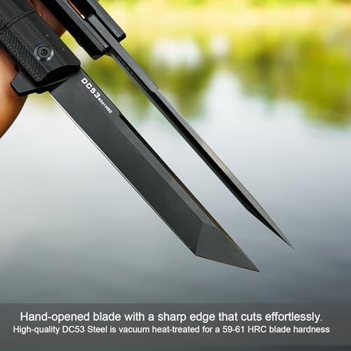 DC53 Steel Blade and G10 Handle Pocket Knife for Men Hiking Trip EDC Tool (Black PVD Blade) Pocket Knife with DC53 Ste