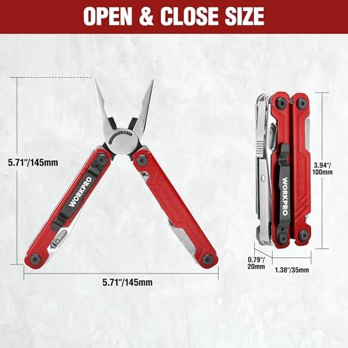 WORKPRO 18-in-1 Multi Tool Pliers for Men Camping Gifts, Stainless Steel EDC Multitool with Pocket Knife and Safety Lock