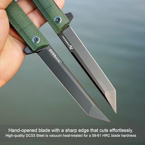 DC53 Steel Blade and G10 Handle Pocket Knife for Men Hiking Trip EDC Tool (Black PVD Blade) Pocket Knife with DC53 Ste