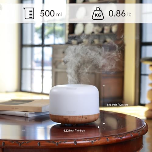 ASAKUKI Ultrasonic Aromatherapy Humidifier 500ml for Large Room, 7 LED Colors & Remote Control, Timer & Auto-Off