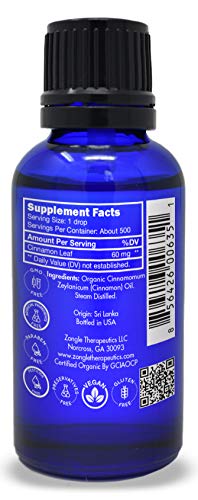 Zongle Therapeutics Organic Cinnamon Essential Oil, Food Grade, 1 OZ