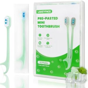 5-in-1 Travel Toothbrush Set for Work or Travel | Prepasted Disposable Mini Toothbrushes 12 Pack Mint | Travel Toothbru