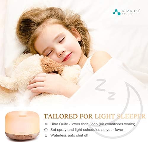 ASAKUKI Ultrasonic Aromatherapy Humidifier 500ml for Large Room, 7 LED Colors & Remote Control, Timer & Auto-Off