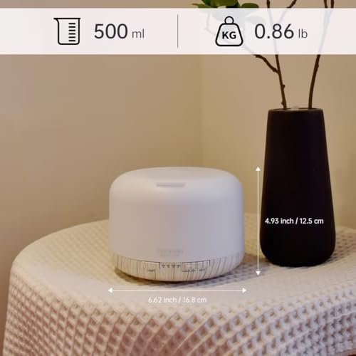 ASAKUKI Ultrasonic Aromatherapy Humidifier 500ml for Large Room, 7 LED Colors & Remote Control, Timer & Auto-Off