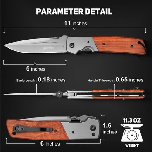 NedFoss DA52 Men's |5" Compact EDC Knife, Lightweight Camping Folding Knife, Rosewood Handle with Aluminium Bolster, Lin