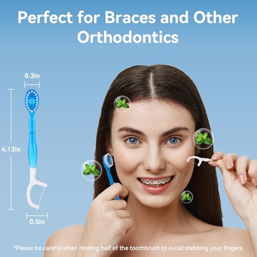 Travel-Friendly Coolmint Disposable Toothbrushes with Floss and Tongue Scraper | Portable Mint Flavored Mini Toothbrush