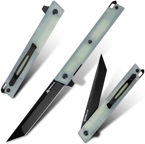 DC53 Steel Blade and G10 Handle Pocket Knife for Men Hiking Trip EDC Tool (Black PVD Blade) Pocket Knife with DC53 Ste