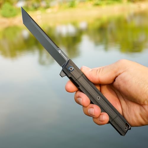 DC53 Steel Blade and G10 Handle Pocket Knife for Men Hiking Trip EDC Tool (Black PVD Blade) Pocket Knife with DC53 Ste