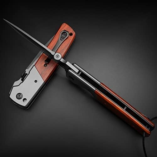 NedFoss DA52 Men's |5" Compact EDC Knife, Lightweight Camping Folding Knife, Rosewood Handle with Aluminium Bolster, Lin