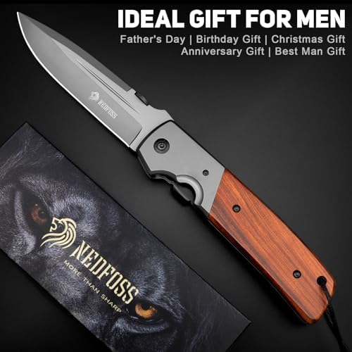 NedFoss DA52 Men's |5" Compact EDC Knife, Lightweight Camping Folding Knife, Rosewood Handle with Aluminium Bolster, Lin