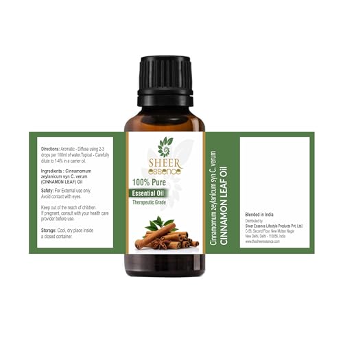 Pure Cinnamon Leaf Oil (Cinnamomum Zeylanicum) 100% Natural Therapeutic Grade 0.16 Fl.OZ